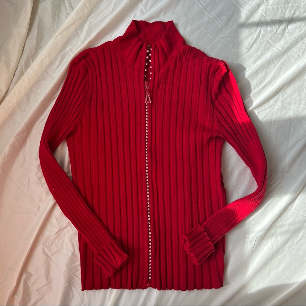 Red zip up sweater